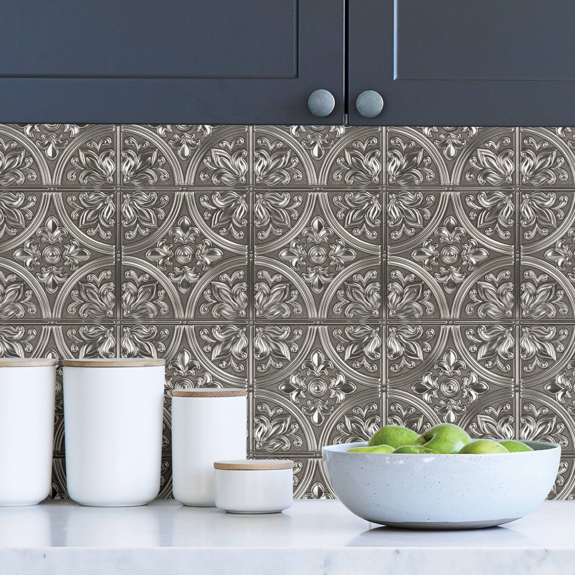 InHome Chelsea Silver Peel & Stick Tin Tiles
